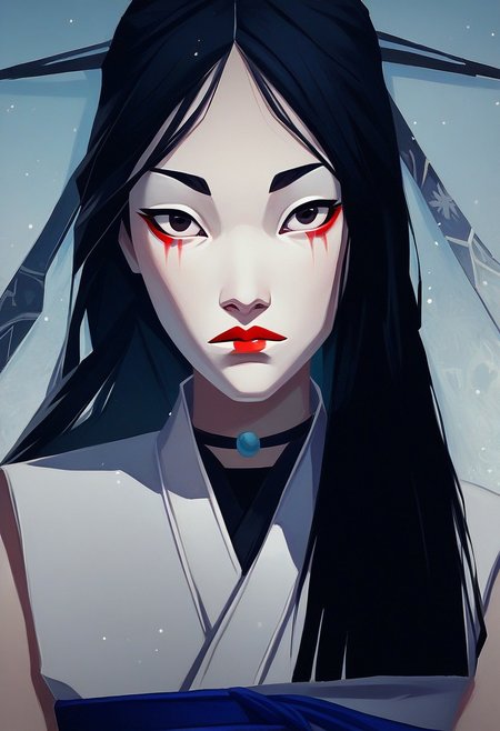 score_9,score_8_up,score_8,score_9,(((pastel colors, high contrast,expressiveh,solo focus, ))), (1girl, standing, looking at viewer)  rimlight, asian, Kuroku, Japanese clothes, white clothes, sleeveless, black hair, long hair, red lipstick, hair ornament, museum background, blue sash, one sleeve,