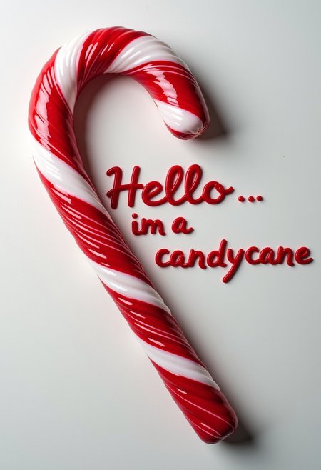 made out of candycane, the text " Hello im a Candycane " prominently displayed on the image
