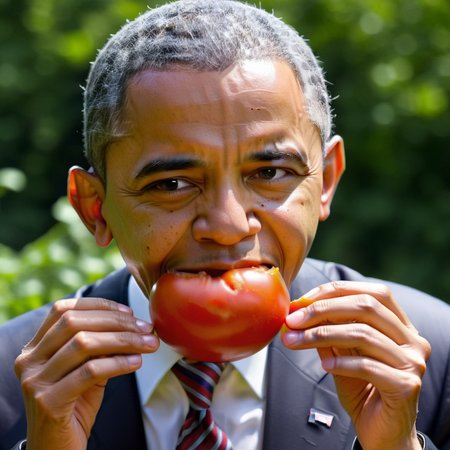 a obama eating a tomato, <lora:eatpan:0.8>