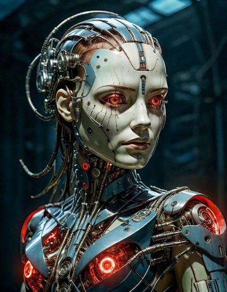 sublime ancient illustration of (cyborg, cybernetic, machine) female middle-aged, glow, magical light, high contrast, HDR. Red, green, blue, white, predating human civilization. crude and simple, but also surprisingly beautiful artwork, made by genius primeval artist. best quality, high resolution