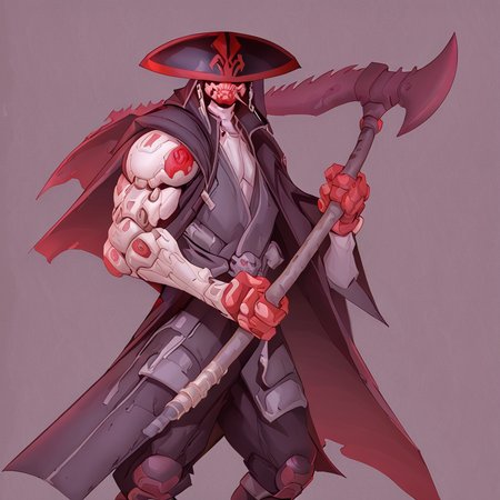 <lora:hu4lu:1>hu4lu samurai holding axe grey background