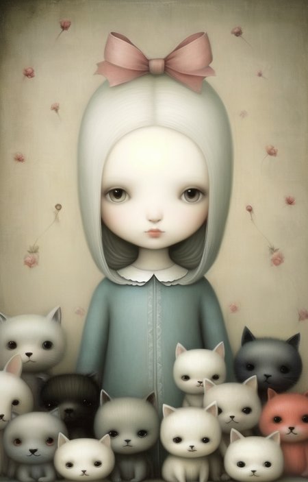 masterpiece,best quality,<lora:tbh340-sdxl:0.75>,illustration,style of Nicoletta Ceccoli, animals