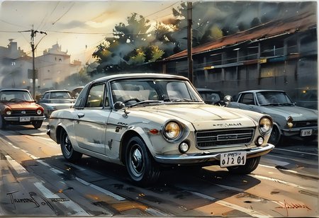score_9,score_8_up,score_7_up,
Car illustration,dramatic lighting,high contrast,decorative,atmospheric,haunting beauty,texture,(dynamic angles),retro,subdued colors,splash art,highly detailed illustration,trending on Artstation,paint splatters,perfect composition,watercolor,sharp focus,intricate details,highly detailed,white background,
Red,black,gray,yellow,white,
<lora:Midjourney_5:0.6>,<lora:WaterColorV3:0.8>,watercolor,<lora:BDpony_DatsunFairlady2000_V1-22500:0.9>,DatsunFairlady2000,car,motor vehicle,ground vehicle,
