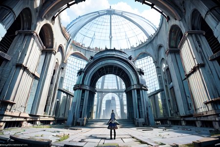 highly insanely detailed, masterpiece, top quality, best quality, highres, 4k, 8k, RAW photo, (very aesthetic, beautiful and aesthetic),  
tsutomu nihei,nihei_tsutomu,blame!,blame gakuen!,abara,TNstyle,sidonia_no_kishi,(stairs,space,spacecraft,tower,lab,megastructure in background,city ruins,mausoleum),flock,vast scenery,perspective,no human,dystopia,destroyed,empty,biomachine,bioluminescence,cyberpunk,blm,dark background,decrepit, 
<lora:ABARA:0.3>, 
(1girl:1.3), 
solo focus, 
roman architecture background,(pure white background,transparent background:1.2),âââ