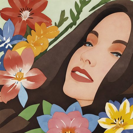 <lora:w3ss:1>w3ss, woman, face, brunette, flowers,