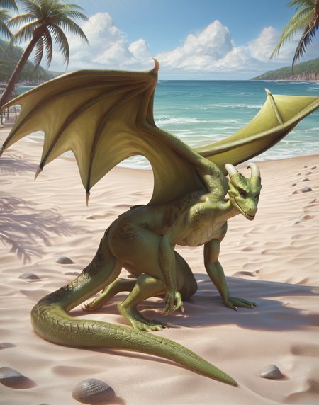 (score_9,score_8_up,score_7_up,score_6_up,score_5_up,score_4_up),high quality,detailled,(beach resort background, sand, outdoor, ocean, sunny, palm trees),<lora:easynegative:1>,<lora:Eyes_High_Definition:0.8>,eyeshd,<lora:StS_PonyXL_Detail_Slider_v1.4_iteration_3:0.8>,
BREAK
full body, <lora:vixenatrix_Peasants_quest:0.8> (vixenatrix, dragon wings, tail, scales, claws, horns,furry, dragon form,green eyes)
