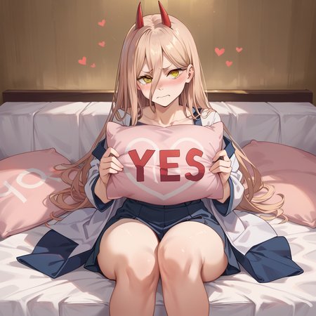 core_9, score_8_up, score_7_up, best quality, masterpiece, source_anime zPDXL2 BREAK, blush, embarrassed ,power_\(chainsaw_man\)
yes, yes-pillow,  heart, pink pillow, pillow<lora:yes-no_pillow:1>