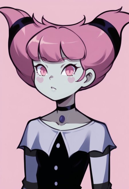 score_9, score_8_up, score_8,score_7_up score_6_up score_5_up score_4_up, source_anime, 1girl, solo, upper body, detailed face,
jinxSDXLPN,1girl,solo,short hair,pink eyes,dress,pink hair,stiped pantyhose,grey skin,choker,blush stickers,striped pantyhose, small breats,
looking at viewer, Drantyno Style