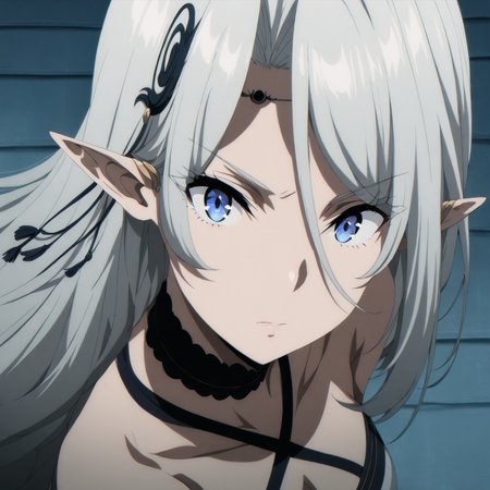 solo,anime coloring,looking at viewer,masterpiece,high score,great score,absurdres,<lora:Beatrix ag4o:1> beatrix, grey hair, long hair, pointy ears, blue eyes,