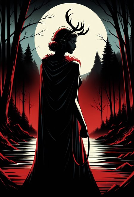 score_9, score_8_up,score_7_up, <lora:lnrnr_pdxl_EliPot_r1:1>, high contrast, shadow, red theme, limited palette, full moon, western comics \(style\),
,leash,holding,yakul,back,in_water,1girl,cape,night,forest,itsbabypears,hairband,mononoke_hime,skirt,horns,fur_cape,blue_skirt,nature,highres,elk,san_\(mononoke_hime\),holding_leash,short_hair,kodama,animal
