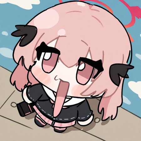 1girl,nyn meme,koharu_\(blue_archive\), halo,cloudy sky, blurry background,masterpiece, newest, absurdres,  <lora:nyn_meme_a31-000460:1>