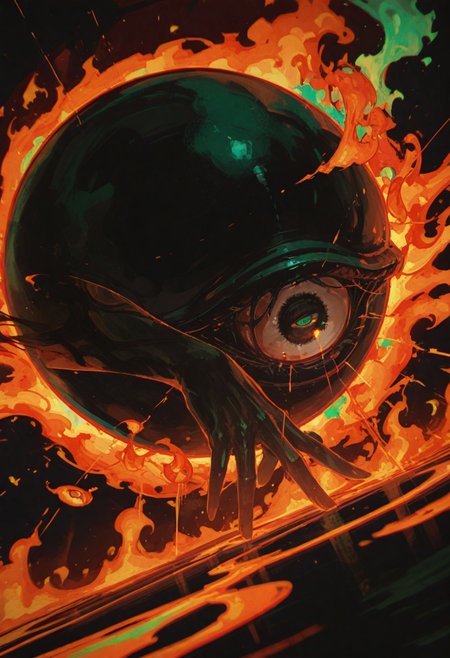 dynamic angle, unusual angle, dynamic, dynamic composition,
(perspective:1.1), 
(masterpiece, best quality, high quality, highres), 
picture of an expressive palm hand reaching up to catch creepy eye. Hand is covered with mystical green cyan fire. Perfect anatomy. Five fingers. reaching towards viewer, circle of fire, casting spell,
no human, (eyeball:1.1),
dutch angle, (horror \(theme\):1.1), multicolored background, black theme, sidelighting, black  background,