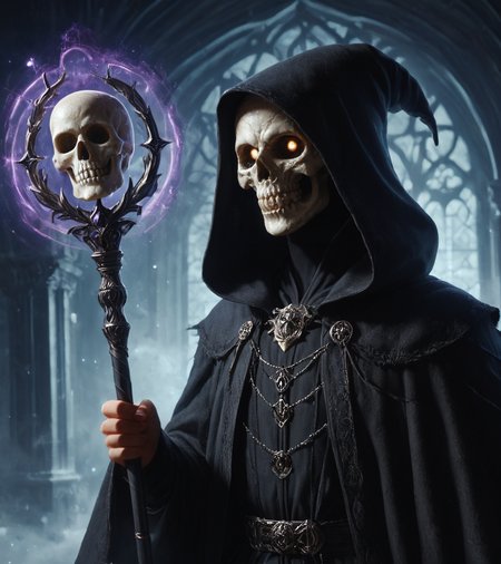 score_9, score_8_up, score_7_up, zPDXL, medium shot of wizard woman, wearing wearing an intricate silver metal skull like mask, deatheater mask, detailed black robes, hooded, black cloaked, holding a dark magic staff, surrounded by facelss mysterious figures, ominous atmosphere, upper body, Dark Fantasy,,orbstaff,<lora:XL_Weapon_Orbstaff_-_By_HailoKnight:0.8>,,realistic, realism, highly detailed, perfect quality, high quality, photorealistic, <lora:Concept Art Twilight Style SDXL_LoRA_Pony Diffusion V6 XL:0.8>, <lora:sinfully_stylish_SDXL><lora:hand4:0.8><lora:Expressive_H-000001:0.8>
