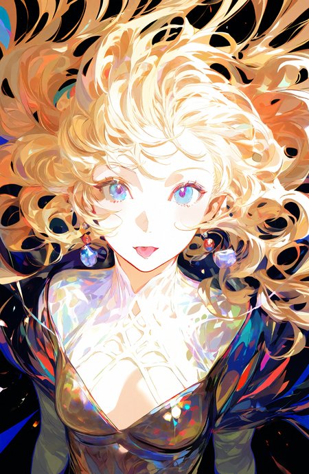 1girl, solo, long_hair, looking_at_viewer, blonde_hair, upper_body, floating_hair
