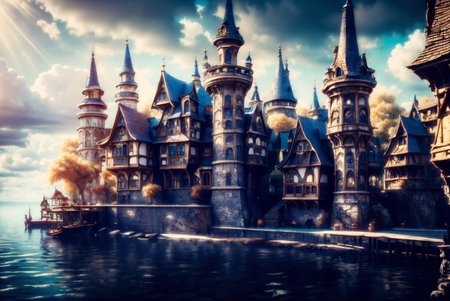 <lora:HarborAndDocks:0.8> hado, outdoors, watercraft, building, clouds, docks, water, morning light, fantasy, mystical, magical, stone and wood,  OverallDetail, epiCPhoto,  <lora:Wizard_Tower:0.6> witow, tower, castle,  <lora:Addams:0.6> gothichorrorai, <lora:flux-marblestyle:1> jedmrbl, made out of marble, (gold trim, lapis lazuli):1.2
