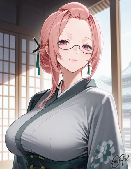 Y4n4g1, masterpiece, best quality, amazing quality, very aesthetic, newest, scenery, 1girl, solo, looking at viewer, closed mouth, upper body, japanese clothes, indoors, hairclip, kimono, lips, sash, floral print, obi, light smile, mature female, hairpin, hair stick, print kimono, hair up, architecture, sliding doors, east asian architecture, hair pulled back, kanzashi, updo, shouji, bangs pinned back, grey kimono, comb
