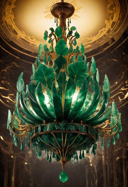 made from jade and obsidian, jade, obsidian,score_9, score_8_up, score_7_up, expensive looking, grand chandelier, warm light