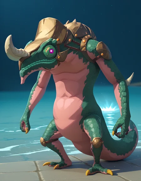 Masterpiece, high-res, 2k, best quality, 2.5d, 1monster, peachlizalfos  ,<lora:lizalfos_pony-000040:1>