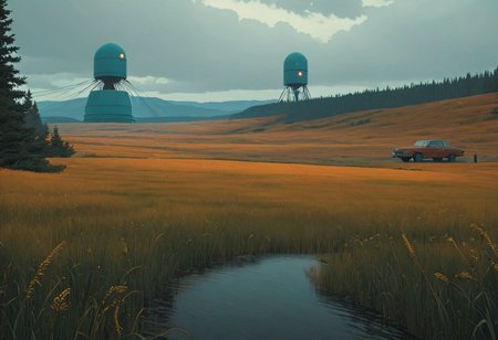 Vibrant (George Tooker) and (Simon Stalenhag) and (Holly Andres) book cover style.
Title: "The Closer".
Life-like details.
Cinematic. Dramatic. Dynamic. 
Pristine Aesthetic.
Enigmatic.
Emotionally Moving.
Moody.
Extremely refined lines and and shapes.
Extremely refined details on objects.
Sharp details.
Complementary colors.
Many details everywhere. Ray-Tracing. Anti-Aliasing. Realistic soft shadows. Low saturation colors. Insane quality. Insane resolution. Insane details. Masterpiece. 32k resolution.
