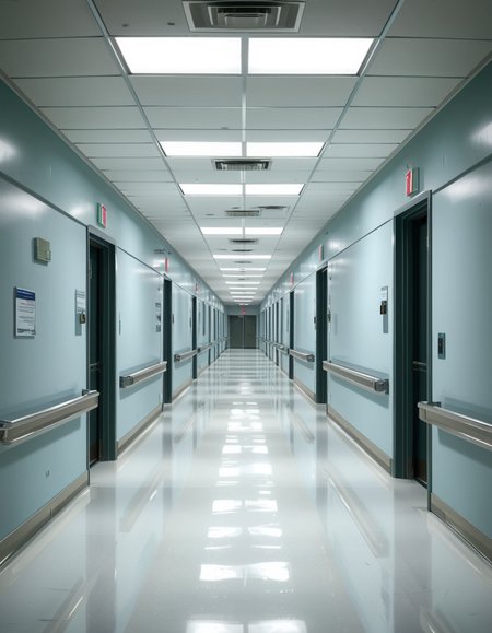 A long, sterile hospital corridor with bright white walls and a polished, reflective floor. The fluorescent ceiling lights cast a cold, clinical glow, emphasizing the cleanliness of the space. The hallway is lined with closed patient rooms, each marked with a small number plate. Stainless steel handrails run along the walls, and a few medical carts are neatly parked near the side. The corridor appears empty, creating a sense of stillness and anticipation. At the far end, a set of double doors with small glass windows leads to another section of the hospital. The atmosphere is quiet, professional, and highly sanitized, evoking a sense of order and precision.
<lora:SDXLFaeTastic2400:0.4> <lora:extremely_detailed:0.4> extremely detailed, <lora:sterile_hospital_c0rr1d0r:1>,sterile hospital c0rr1d0r, Masterpiece,best quality,hi res,8k,hi res,8k,award winning,(sharp focus, intricate, highly detailed),