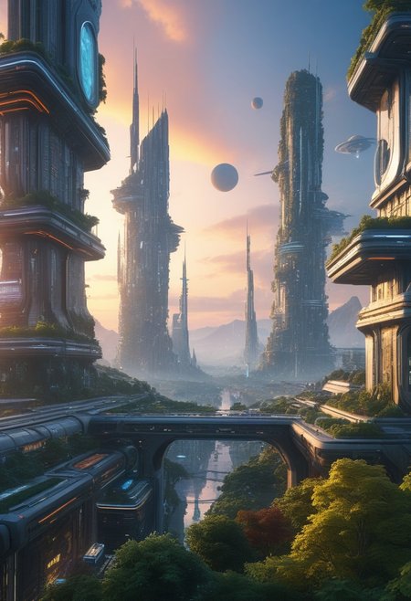 dawn, small colorful scifi future city, with a lot of nature.
score_9, score_8_up, score_7_up, score_6_up, score_5_up, score_4_up, UHD, 8K, masterpiece, detailed, detailxl, ultra_high_resolution, lots of detail, OverallDetailX, detailxl, DayAfterTomorrow.
