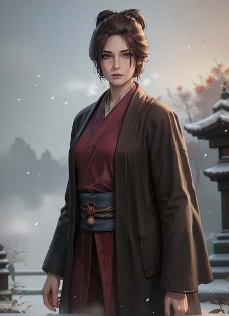 score_9, score_8_up, score_7_up, source_anime, 1girl, standing,blurred background, (fog:1.2),snow background, solo, EmmaSekiro, <lora:EmmaSekiro:0.7>