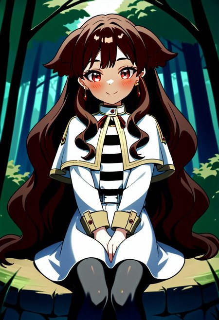 score_9, score_8_up, score_7_up, score_6_up, score_5_up, score_4_up,, 1girl, solo, original anime,
Koorimoto Man, Very Long Hair, Brown Hair, Wavy Hair, Short Bangs, Wavy Hair, Two-Tone Hair, Mammoth Ears, Flat Chest (Red Eyes: 1.2), ((Short))
<lora:frieren-cosplay-ponyxl-lora-nochekaiser:1>, frieren cosplay, frieren (cosplay), shirt, long sleeves, jewelry, pantyhose, earrings, striped, black pantyhose, capelet, striped shirt, skirt, white skirt,, forest, sitting, smile, blush, cowboy shot, looking at viewer