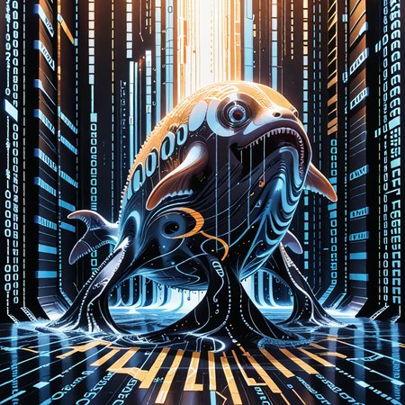 detailed, realistic, 8k uhd, high quality, source anime, illustration, masterpiece, whale is fighting against whale, action pose, street,  codeandigital, ,  digital world, digital, , matrix background, , cinematic light   <lora:Code__Digital_World_Morph_PONY_XL_by_UOC:1.2> <lora:spo_sdxl_10ep_4k-data_lora_webui> <lora:dmd2_sdxl_4step_lora_fp16>
