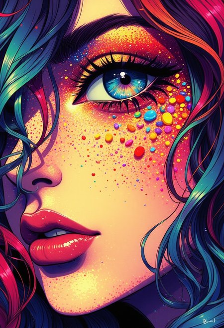colorful art style, portrait image of a woman, face, detail eyes, sbfte, Midjourney_Whisper, GLSHS