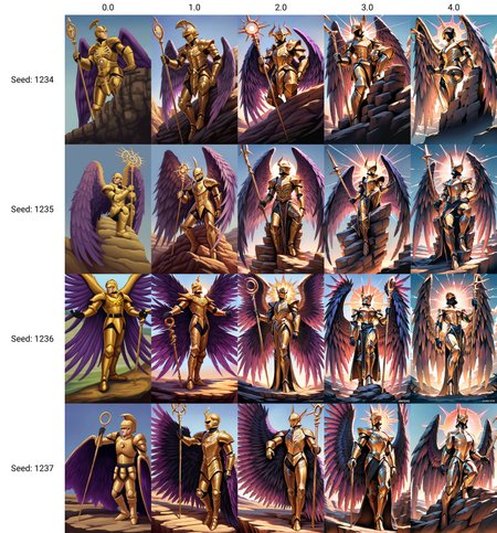 male, masculine, golden armor, military outfit, sophisticated appearance, black undertones beneath the golden armor, golden helmet, golden staff with a sun-shaped top, cosmic energy eminates from the figure, grassy hill, mid-day blue sky, on a cliff, looking away, large purple wings, painterly style <lora:NAI_DetailV1.1:0.0>