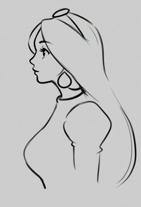 1girl, upper body, princess Jasmine,   ((solo)), from side, profile sketch, Minimalism, Greyscale, Stylized