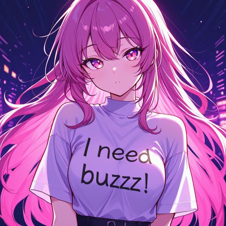 (masterpiece:1.2), (best quality:1.2), high quality, ultra-detailed, highly aesthetic, "I Need Buzz!" Sign  sharp focus, vibrant colors, beautifully lit, 
1girl,