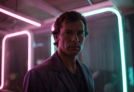 (80sPortrait), indoors, science fiction, neon lights