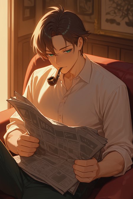 masterpiece, best quality, absurdres, safe
1boy, smoking pipe, mouth hold, holding newspaper, sitting
<lora:smoking_pipe_detective_il_1_d16:1>