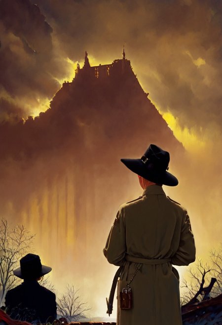 score_9, score_8_up, score_7_up, norman rockwell style, painting study by Norman Rockwell, 1950s style, 1930 clothing style, noir, high detail, cinematic lighting, retro aesthetic, illustration, 
<lora:carcosa city style v2:0.9> In an ancient and mysterious world two detectives standing in misterious forest, 2boys, detectives, young, old, suits, trench coats, hats, 1boy, (30 years old, holding gun, Rust Cohle,), 2 boy, (old, holding scotch bottle, Rust Cohle), 
BREAK full body shot, in a forest, moon in sky, moonlight beams going through the window,
BREAK detailed, different,( unique:0.9), cinematic, dramatic, concept art, filmic, detailed background, detailed settings, Eerie, unsettling, dark, spooky, suspenseful, grim, highly detailed
BREAK 1950s clothing style, illustration, norman rockwell style, easynegative, Expressiveh, pinup, carcosa city style, true detective style