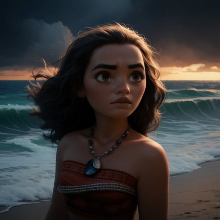 score_9, score_8_up, score_7_up, score_6_up, score_5_up, score_4_up, MoanaM, standing on the beach, stormy weather, dark sky, waves, portrait, necklace