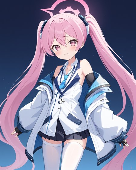 koyuki \(blue archive\),1girl, solo, halo, twintails, pleated_skirt, fingerless_gloves, black_gloves, blush_stickers, white_shirt, white_jacket, collared_shirt, blue_necktie, black_skirt, closed_mouth, white_thighhighs, :3, looking_at_viewer, long_sleeves, open_jacket, smile, +_+, off_shoulder
<lora:koyuki_(blue_archive)_image708_2023-11-28-000012:1>halo. gorgeous,key visual, vibrant, studio anime,award-winning, professional, highly detailed,high budget, cinemascope