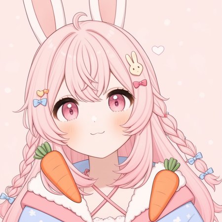 pippa, pink hair, pink eyes, rabbit ears, 
carrot, uwu, 
 <lora:PIPPA-XL-t9-000001:0.6>