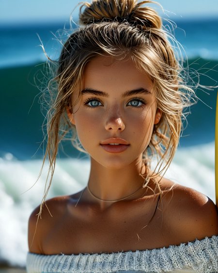 <lora:BellissimaXL_v2.0:1> bellissima, Full body photo. 1Girl Cute Model. (Wearing Knit tube top:1.2). Professional photo. Perfect eyes, highly detailed beautiful expressive eyes, detailed eyes. Detailed face. Surfer girl hair style. Sunny Day. 35mm photograph, film, bokeh, professional, highly detailed dynamic lighting, photorealistic, 8k, raw, rich, intricate details, realistic, realism.