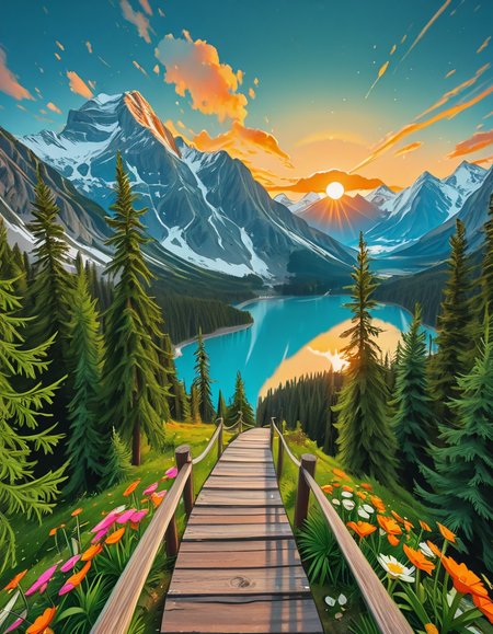 A breathtaking, high-resolution photograph of the most beautiful place on Earth, where natureâs wonders blend in perfect harmony. Towering, snow-capped mountains rise majestically in the background, their peaks glowing under the golden hues of a setting sun. Below, a crystal-clear turquoise lake reflects the colors of the sky, surrounded by lush, green forests filled with ancient trees, vibrant wildflowers, and cascading waterfalls. A soft mist rises from the valley, adding a dreamlike quality to the scene. In the distance, rolling meadows stretch toward the horizon, dotted with colorful flowers and serene wildlifeâgraceful deer grazing, birds soaring in the sky, and butterflies dancing in the breeze. A wooden footpath winds through the landscape, leading to a secluded, tranquil spot where the beauty of nature can be fully admired. The air is crisp and filled with the soothing sounds of rustling leaves, flowing water, and distant birdsong. The sky above is a masterpiece of colorsâdeep oranges, purples, and pinks blending seamlessly as the sun sets, casting a magical glow over this untouched paradise. The atmosphere is peaceful, awe-inspiring, and filled with a deep sense of wonder and tranquility, as if stepping into a perfect dream.
<lora:SDXLFaeTastic2400:0.4> <lora:extremely_detailed:0.4> extremely detailed,Earth P4r4d1s3, <lora:Earth_P4r4d1s3-i:1>, Masterpiece,best quality,hi res,8k,hi res,8k,award winning,(sharp focus, intricate, highly detailed),