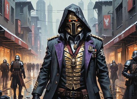 (TAWANDA), nighttime, cyberpunk city, dark, raining, neon lights ((,Wearing a blazer over a hoodie)), blazer, hoodie, (<lora:PostApocalypticXL_v1:0.5> SZ_4poXL enviroment,<lora:DiscoDeliriumXL-v1.2:0.5> disco elysium ), cyberpunk, synthwave, 1980s, futurism, brutalism, neuromancer, cinematic photo in vancouver, art by Agnes Cecile,leading a horde army, thousands of warriors, futuristic attire, future soldier, in wh40k, Warhammer 40,000, death korps of krieg, dkok, astra militarum, space marines, epic battle, only war, wearing huge pauldrons, WWI, trenches, dirt, battle,Background is stunning 17th century european village scenery, detailed and intricate environment, oil painting, palette knife soft brushstrokes, heavy strokes, dripping paint, art station on trend, sharp focus, intricate details, highly detailed