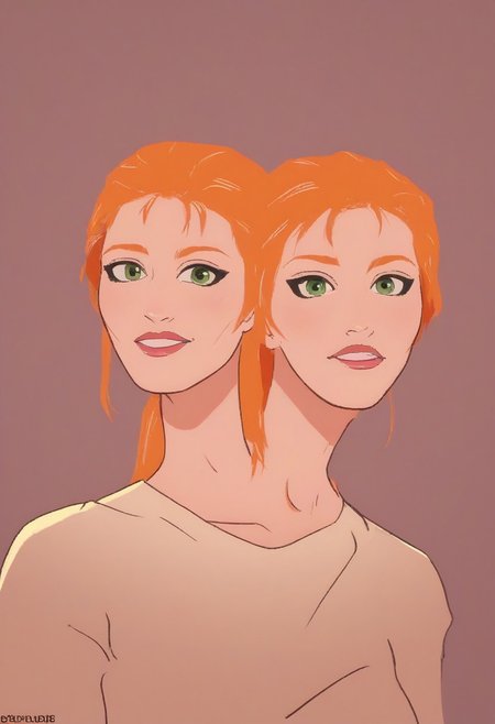 <lora:twoheads:1>  1girl, CTate with twoheads, orange hair, green eyes, zPDXL BREAK , score_9, score_8_up, score_7_up
