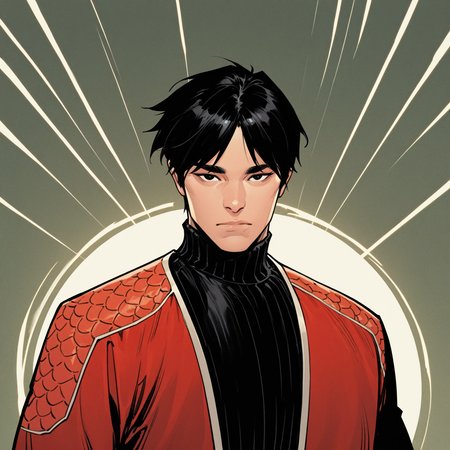 <lora:SHANG_CHI:1>
shang_chi, solo, looking at viewer, short hair, black hair, 1boy, closed mouth, jacket, upper body, male focus, black eyes, sweater, black shirt, parted bangs, fingernails, expressionless, red jacket, muscular, muscular male, science fiction, serious, realistic, black sweater, animification, bodysuit, thick eyebrows
, motion blur, film grain, abstract, natural lighting, fantasy, cinematic, dynamic view, very awa, masterpiece, best quality, absurdres, newest, perfect quality, detailed background, intricate details, (artist:fl \(l-fl\):0.7), (artist:tooboshoo:0.7), (artist:dizdoodz:0.8)