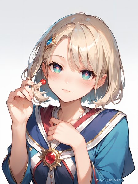score_9, score_8_up, score_7_up,source_anime, high res image,masterpiece,best quality,(girl:1.0),cute face,clear skin,shiny hair,ultra detailed eyes,simple background,   <lora:playing with own hair_pony_V1.0:1> playing with own hair, blush