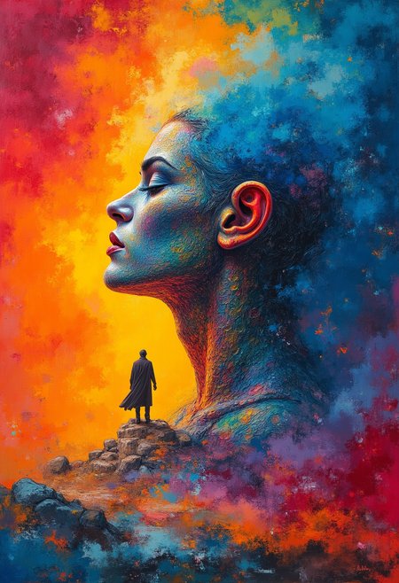 A masterpiece of rainbow color style created by the collaboration of Frank Frazetta and Helen Frankenthaler.    HD32K, hyperdetailed, best quality, aidmaMJ6.1.