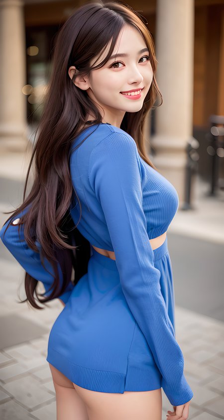 best quality, ultra high res, (photorealistic:1.4), long_hair, realistic, solo, long_hair, ultra high res, teeth, Long sleeve, bright blue dress, small mouth, full body, 3girls,  Grin, ok sign, smile, stand, 1girl, beautiful, masterpiece, extremely detailed face, perfect lighting, solo, parted lips, lipstick, ultra-detailed, Peach buttock,  looking at the viewer,   <lora:chilloutmixss_xss10:0.3> <lora:shojovibe_v11:0.1> <lora:koreanDollLikeness_v15:0.1>