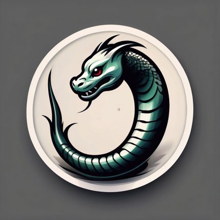 (brush art Japanese), round logo, , an enso that transforms into an oroborus  with the head and tail of a snake. while border transparent background, transparent center