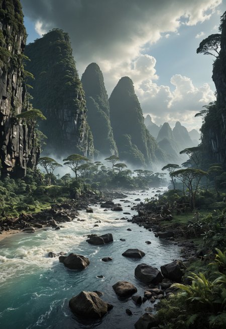 highly detailed and hyper realistic photo, by martin parr, Dan Hecho , a breathtaking otherworldly landscape panorama from the avatar movie , limited dark palette, monochrome, faded, atmospheric haze, highly dramatic cinematic lighting, motion blur, film grain,  professional, excellent composition, finest details, maximized details, ultimate detail level, masterpiece, best quality, ISO 300, 1/250s, F/2,8, 38 mm, extremely high quality RAW photograph, 4k, sharp focus, high resolution, 8k UHD, DSLR, high quality, film grain, Fujifilm XT3