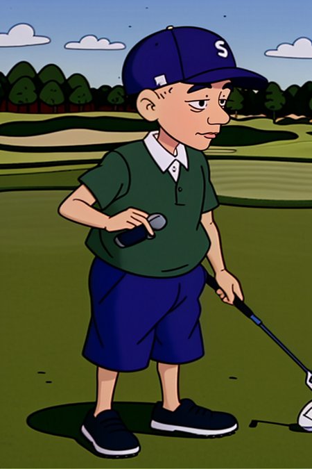 <lora:Boris_Kropotkin_Rugrats_1991:0.95>, 1boy, <lora:l_32:-0.5>, golf hat, golf shoes, golfing, golf course, <lora:LCM_SD15:1.0>