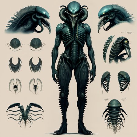 <lora:alien3:1>  concept art of BIGBADEJO ALIEN_MONSTER, xenomorph by giger